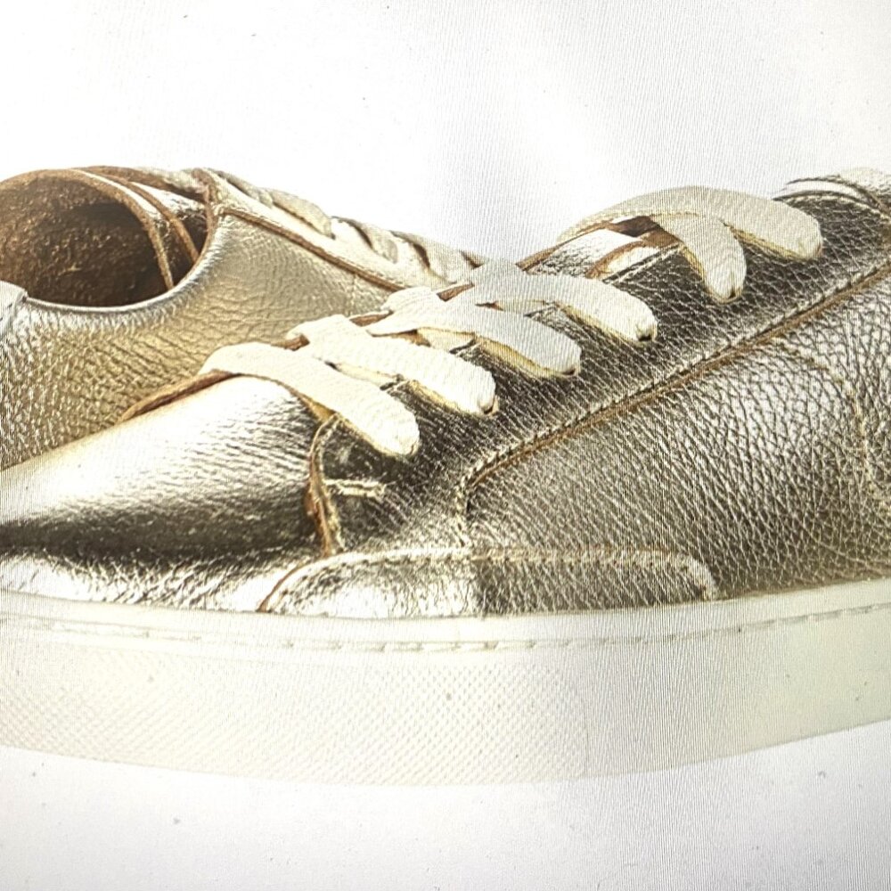 NEW Soludos Ibizia Classic Leather Platinum Gold Sneakers